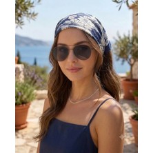 Trend Dokunuş 50-50 Saten Kadın Lacivert Çiçekli Yaprak Motifli Fular Bandana