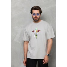 Tarz Yeri Erkek Baskılı T-Shirt Kısa Kol Bisiklet Yaka Regular Fit Rahat Kalıp Tişört -  Gri