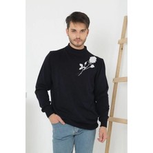 Range Store Erkek Yarım Bağazlı Kazak Baskılı Dokuma Triko - Siyah