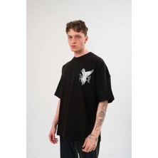 Velmora Fashion Erkek Kısa Kol Yazlık Tişört Bisiklet Yaka Baskılı Oversize T-Shirt - Siyah