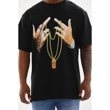 Velmora Fashion Erkek Baskılı T-Shirt Kısa Kol Bisiklet Yaka Rahat Kalıp Günlük Tişört - Siyah