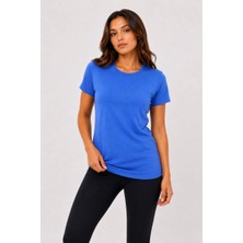 Hsc Bilişim Kadın Basic Tişört Bisiklet Yaka Kısa Kol Günlük Yazlık Slim fit T-Shirt - Mavi