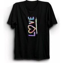 Tarz Yeri 14 Şubat Sevgililer Günü Love Baskılı Oversize Bisiklet Yaka T-shirt - Siyah