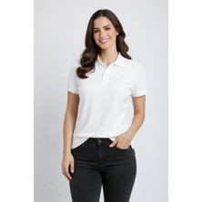 Velmora Fashion Kadın Polo Yaka Tişört Pike Kumaş Kısa Kol Regular Fit Yazlık T-Shirt - Beyaz