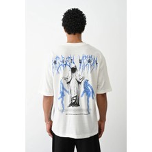 Tarz Yeri Erkek Kısa Kol Yazlık Tişört Bisiklet Yaka Baskılı Oversize T-Shirt -  Beyaz