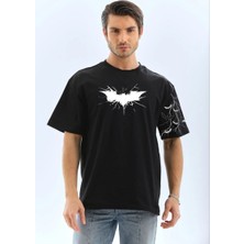Tarz Yeri ERKEK Bisiklet yaka tişort Ön ve Kol YARASA Baskılı T-shirt - Siyah
