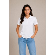 Mariposa Secret Kadın Polo Yaka Pike Kumaş Düğmeli Basic Tişört Günlük Rahat - Beyaz