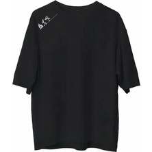 Tarz Yeri Bisiklet Yaka Baskılı Oversize T-Shirt - Siyah -