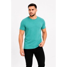YZ Style Erkek Basic Tişört Bisiklet Yaka Kısa Kol Günlük Yazlık Slim fit T-Shirt - Su Yeşili