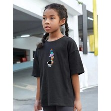 Tarz Yeri Çocuk Unisex Baskılı T-Shirt - Siyah