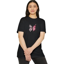 Tarz Yeri Kadın Bisiklet Yaka Baskılı T-Shirt - Siyah