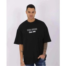 Tarz Yeri Erkek Kısa Kol Yazlık Tişört Bisiklet Yaka Baskılı Oversize T-Shirt - Siyah