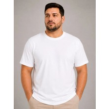 Tarz Yeri Erkek Battal Big Size Basic Tişört Bisiklet Yaka Rahat Kalıp T-Shirt - Beyaz