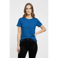 Tarz Yeri Kadın T-Shirt Bisiklet Yaka Slim Fit Likralı Tişört Yazlık Basic Body - İndigo