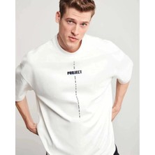 Tarz Yeri Erkek Kısa Kol Yazlık Tişört Bisiklet Yaka Baskılı Oversize T-Shirt - Beyaz