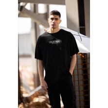 Tarz Yeri Erkek Baskılı T-Shirt Kısa Kol Bisiklet Yaka Regular Fit Rahat Kalıp Günlük Tişört - Siyah