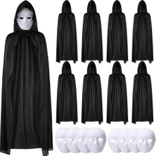 Uravas Store 120 cm Siyah Kapüşonlu Pelerin ve Boyanabilir Karton Maske 8’li Set
