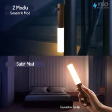 Uravas Store Sensörlü USB Şarjlı Mıknatıslı Taşınabilir Duvar Aplik Masa Lambası Ahşap Görünümlü Gün Işığı