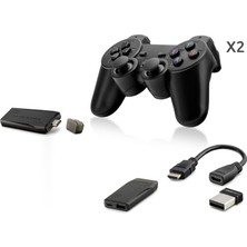 Uravas Store Retro Oyun Stick HDMI Çift Gamepad Seti 2.4g Kablosuz - Siyah HD327