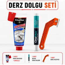 Cina Max 400 gr Derz Dolgusu+Spatula+Beyaz Derz Kalemi+Derz Kazıyıcı Seti Fayans Derz Dolgu Seti Tamir Seti