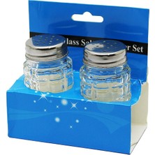 Renas Store Glass Salt 2li Kabartmalı Metal Kapaklı Yuvarlak Cam Tuzluk - Baharatlık (5528)