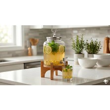 Uravas Store Geyik Figürlü Gümüş Lüks Cam Içecek Sebili - 3.6 Litre Bambu Standlı Meyve Suyu Kovası