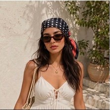 Trend Dokunuş 50-50 Saten Kadın Siyah-Kırmızı Puantiyeli Fular Bandana