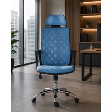 Trendcore Ergonomik Fileli Yönetici Ofis Koltuğu Başlıklı Çalışma Koltuğu Bilgisayar Koltuğu Home Office Koltuğu Açık Mavi
