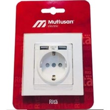 Mutlusan 2 Usb"li Topraklı Beyaz Blisterli Priz (2220 619 0201) (Kdo)