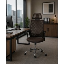 Trendcore Ergonomik Fileli Yönetici Ofis Koltuğu, Başlıklı Çalışma Koltuğu, Bilgisayar Koltuğu Home Office Koltuğu Kahverengi