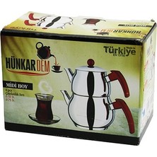 Renas Store Midi Boy Küre Çelik Çaydanlık Seti Renkli Bakalit Kulp Üst Demlik: 0.5lt - Alt Suluk: 0.75LT Kendinden Süzgeçli (5528)