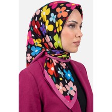 Hadiora Lady Coco Kadın Siyah Çok Renkli Çiçek Desenli Organik Pamuk Soft Eşarp