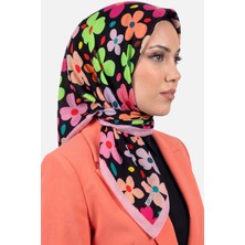 Hadiora Lady Coco Kadın Siyah Pembe Çok Renkli Çiçek Desenli Organik Pamuk Soft Eşarp