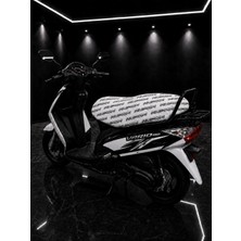 Şimika Kupon Beyaz Desenli Motorsiklet Sele Kılıfı 1.kalite Likrali Penye Yıkanabilir