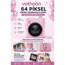 Uravas Store Mini Dijital Kamera 64MP 16X Digital Zoom Retro Vintage 1.4’’ekranlı Video Kamera Taşınabilir Tasarım Pembe