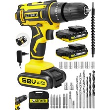 Steiner Alman Highline 58 V 5 Ah Darbeli Bakır Sargılı Çift Akülü Vidalama Matkap Sarı