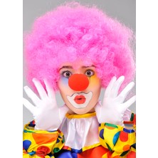 Renas Store Pembe Renk Kıvırcık Afro Bonus Peruk Takma Saç ve Kırmızı Burun Seti (5528)