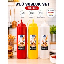 BURADABULDUN Titiz 3 Lü 700 ml Sos Şişesi Seti Sızdırmaz Kapaklı Sarı Kırmızı Beyaz