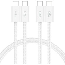 Belkin 2'li Örgülü Usb-C - Usb-C Kablo, 1,5 M, 240 W, Yumuşak, Esnek ve Hızlı Şarj Kablosu, Iphone 1