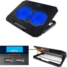 Renas Store Çift Fanlı Laptop Soğutucu Stand 17 Inç Uyumlu 8 Kademeli Ayarlı USB Girişli