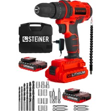 Steiner Alman Darbeli 58 V 5 Ah Metal Şanzıman Çift Akü Şarjlı Vidalama Matkap Red Set