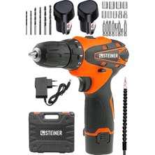 Steiner Alman Titan 36 V Sjs Çift Metal Şanzuman Çift Akülü Şarjlı Vidalama Matkap + 24 Parça Set -