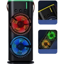 Renas Store Şarjlı Buharlı Serinletici Fan Rgb Işıklı Çift Pervaneli Masa Fanı