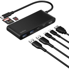 Belkin Usb-C Hub, 7 Portlu, 60 Hz’de 4K HDMI Ekran Desteği, Sd ve Microsd Yuvaları, 100W Güç Iletimi