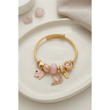 Inure Jewelry Kalp ve Fil Model Pembe Charmlı Bileklik