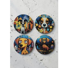 Halley Concept Pop Art Köpek Desenli Dekoratif Ahşap Bardak Altlığı Çap 10 cm