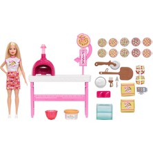Barbie Pizza Dükkanı Oyun Seti, Sarışın Bebek ve Hamur, Pizza Malzemeleri ve Daha Fazlası Gibi 25 Ak