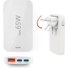 Hama USB C Şarj Cihazı (Hızlı Şarj Cihazı 65 Watt, Priz Için Şarj Fişi 2 x Usb-C, 1 x Usb-A, Cep Tel