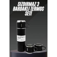 Renas Store Termos Seti Paslanmaz Çelik 3 Bardaklı Vakumlu Termos Set 500 ml 12 Saate Kadar Isı Koruma