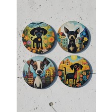 Halley Concept Pop Art Köpek Desenli Dekoratif Ahşap Bardak Altlığı Çap 10 cm